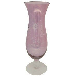Vintage Amethyst Etched Flashed Glass Vase Light Purple Opalescent Sheen 10" VGC